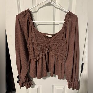 Altar'd State Brown Smocked Blouse
